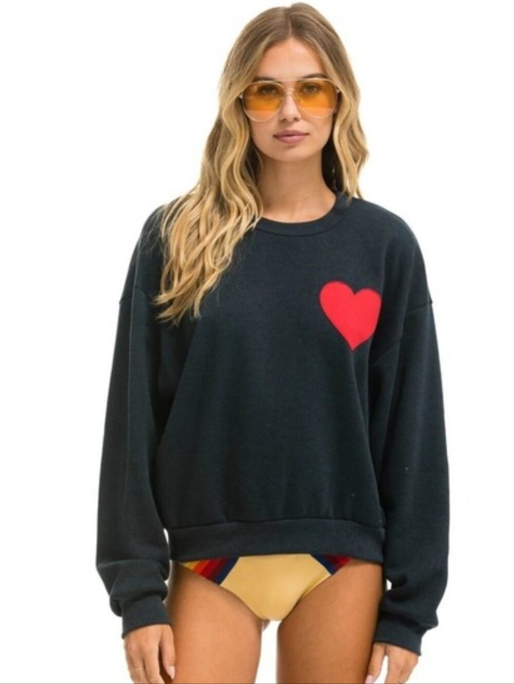 PRE-OWNED Women's AVIATOR NATION Black Sweatshirt with Red Heart Graphic ❤️